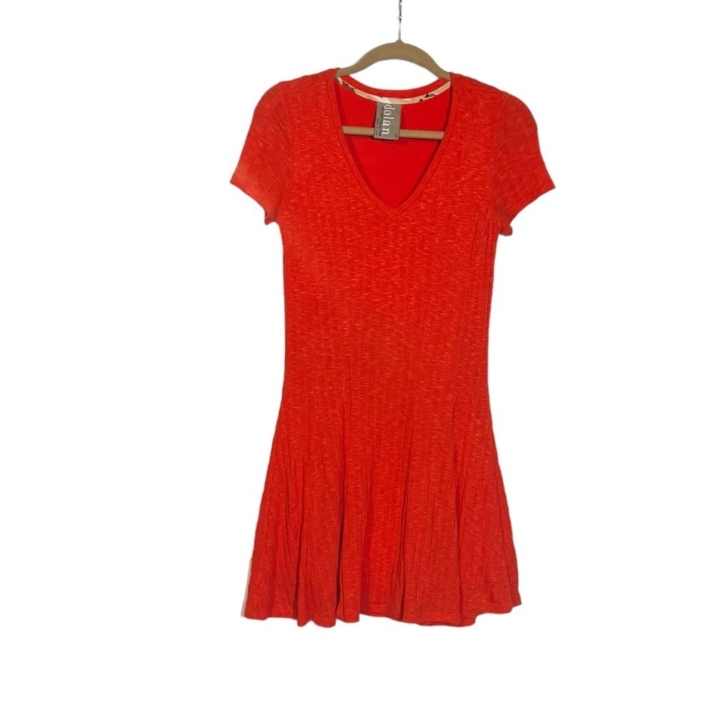 Dolan by Anthropologie Ribbed Dress V-Neck Knee Length Orange Size Small